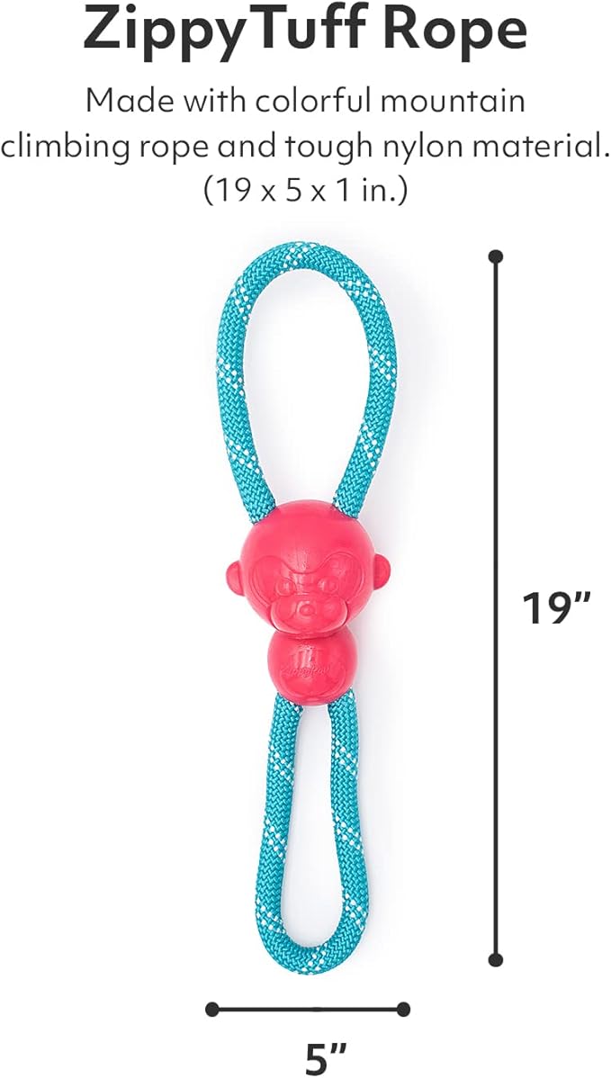 ZippyPaws - RopeTugz Pink Aggressive Chewers Dog Toy - Durable Rope, Squeaky Chew Toy, Perfect for Tug of War, Suitable for Small, Medium, and Large Breeds - Machine Washable