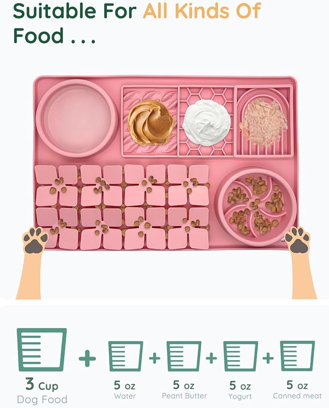 Slow Feeder Bowl, Silicone Lick Mat with Suction Cups for Dog Cat, Snuffle Mat for Pet Smell Training, Puzzle Toys for Bored Puppy, Interactive Sniff Mat for Slow Eating and Keep Busy, Pink