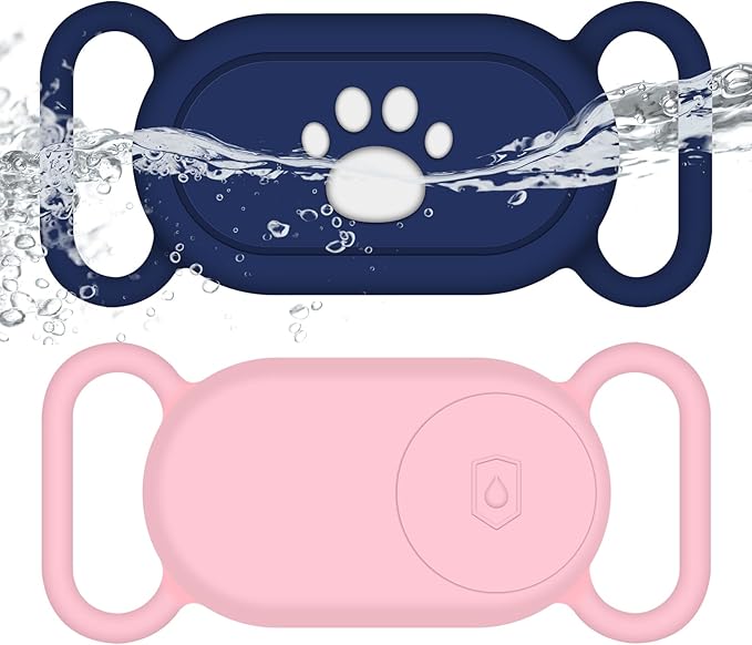 for Samsung Galaxy SmartTag2 Dog Collar Holder, 2 Pack Waterproof Anti-Lost Silicone Case for Galaxy Smart Tag 2 for Pet Dog Cat Collars (Pink/Navy Blue)