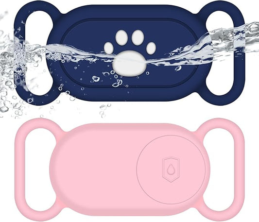 for Samsung Galaxy SmartTag2 Dog Collar Holder, 2 Pack Waterproof Anti-Lost Silicone Case for Galaxy Smart Tag 2 for Pet Dog Cat Collars (Pink/Navy Blue)