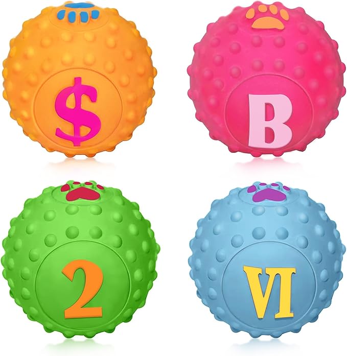 SCHITEC Squeaky Puppy Toys, 2'' Interactive Latex Squeak Dog Ball Toy, [4 Pack] Soft Rubber Bouncing Fetch Play Pet Balls for Mini Breed Small Dogs Puppies
