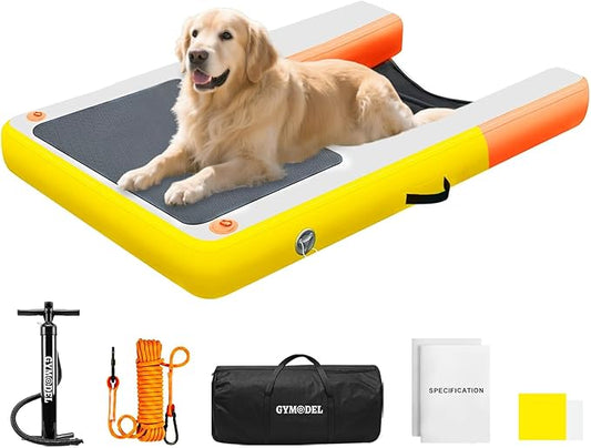 Inflatable Dog Water Ramp, Non-Slip Floating Dock Ladder for Pools, Boats & Lakes, Pool Ramp for Dogs Up to 200 Pounds, Orange Yellow