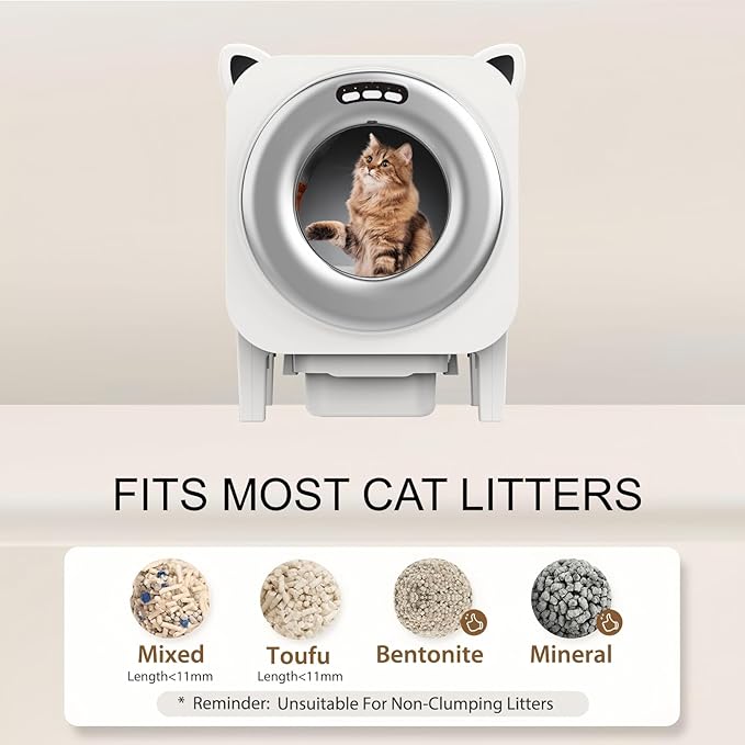 BZW Self Cleaning Litter Box Automatic - Extra Large Self-Cleaning for Multiple Cats - APP-Controlled with Smart Sensors - Odor-Free - Safety Protection - Low Noise, 1 Roll Garbage Bags, Silver