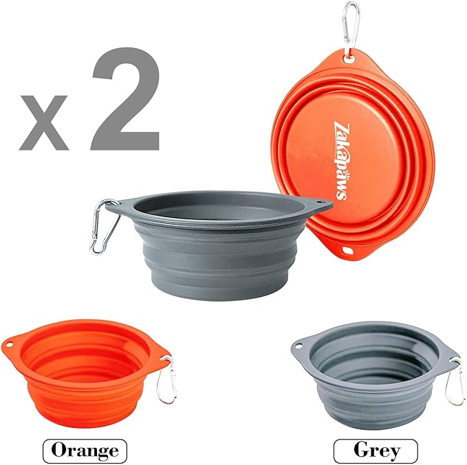 Silicone Dog Travel Bowl, 2 Pack Collapsible Pet Bowl, Foldable No Plastic Rim Pet Feeding Bowls, No Spill Water Cup for Pet