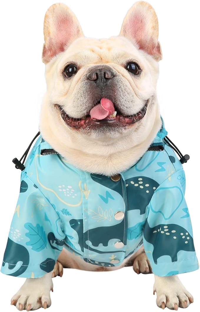 HDE Dog Raincoat Poncho Double Layer Zip Rain Jacket with Removable Hood, Leash Hole for Small to 3XL Dogs and Puppies Dinosaurs - S