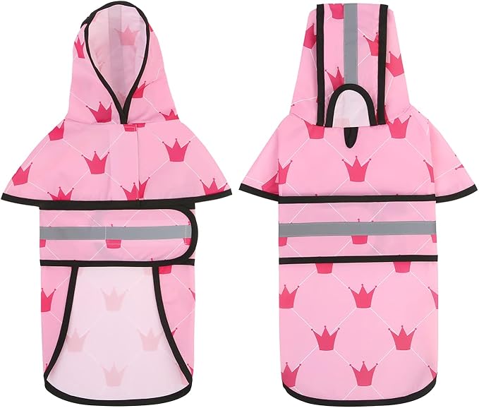 HDE Dog Raincoat Jacket Reflective Adjustable Hooded Pet Poncho Rain Coat with Leash Hole for Small to X-Large Dogs Princess - M