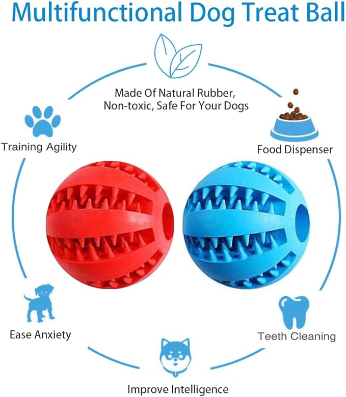 Dog Treat Toy Ball, Dog Tooth Cleaning Toy, Interactive Dog Toys 2.8" Pack of 2