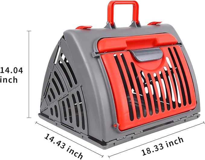 Foldable Travel Cat Carrier 14 * 14 * 18 inches Sport Designs Plastic Carrier, Red