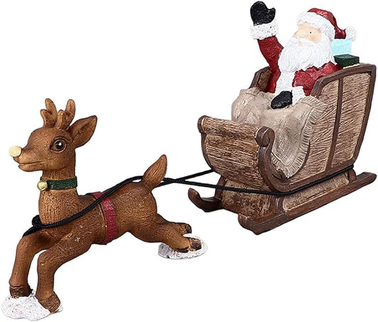 Focket Christmas Aquarium Decorations, Resin Santa Claus Reindeer Sleigh Fish Decoration, Decorative Aquarium Santa Claus on Sleigh Xmas Miniature Figurines Micro Landscape