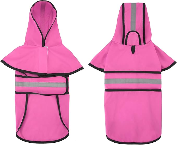 HDE Dog Raincoat Jacket Reflective Adjustable Hooded Pet Poncho Rain Coat with Leash Hole for Small to X-Large Dogs Pink - M