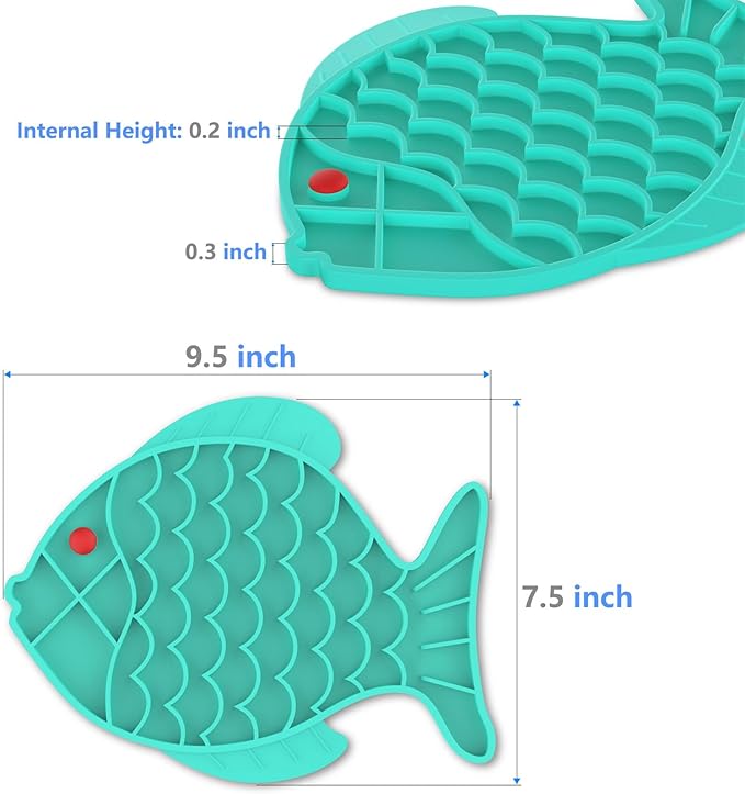 2 Pack Slow Feeder Cat Bowls, Fish-Shaped Silicone Puzzle Kitten Puppy Dog Feeders Non-Slip Design Lick Mat for Healthy Eatting,Treats Boredom Anxiety Reduction Reducer [Blue,Green]