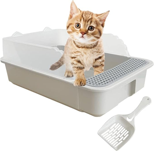 Open Cat Litter Box with High Side,Anti-Splashing Cats Litters Pan,Kitten Toilet with Litter Sifting Scoop,Semi-Enclosed Removable Kittens Litter for Boxes Easy to Clean No Odor