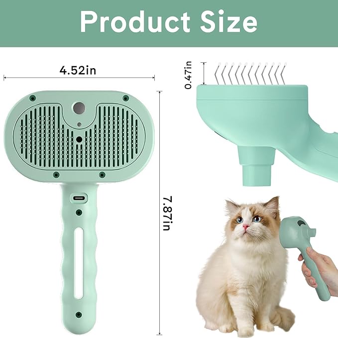 Pet Steam Brush for Dog & Cat,4-in-1 Spray Hair Removal Comb with Waterless Shampoo,Steam for Shedding & Grooming–Water Brush for Long & Short Haired Pets –Anti-Static & Skin-Friendly Design (Green)