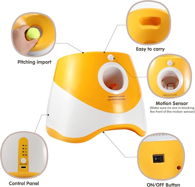 Automatic Ball Launcher for Dogs - Interactive with 6 Mini Tennis Balls (Blue)