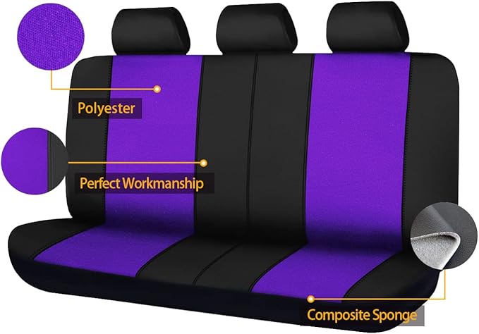 Flying Banner Rear Bench car seat Covers car seat Protectors Split 40/60 50/50 60/40 (Black & Purple, Value)