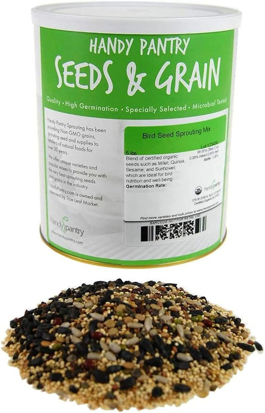 Handy Pantry Organic Birdseed - 5 Lb - Sprouting Bird Seed Mix for Small, Medium & Large Birds- Feed for Songbirds, Parakeets, Parrots, etc
