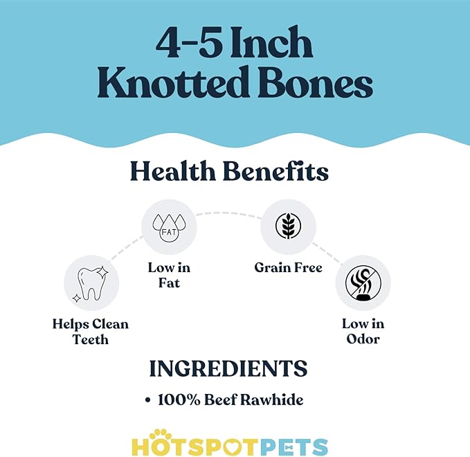 Hotspot Pets 4–5 Inch Rawhide Dog Bones (10 Pack) – USDA Certified Facility, from Grass-Fed Brazilian Cows, Supports Dental Health & Good Behavior