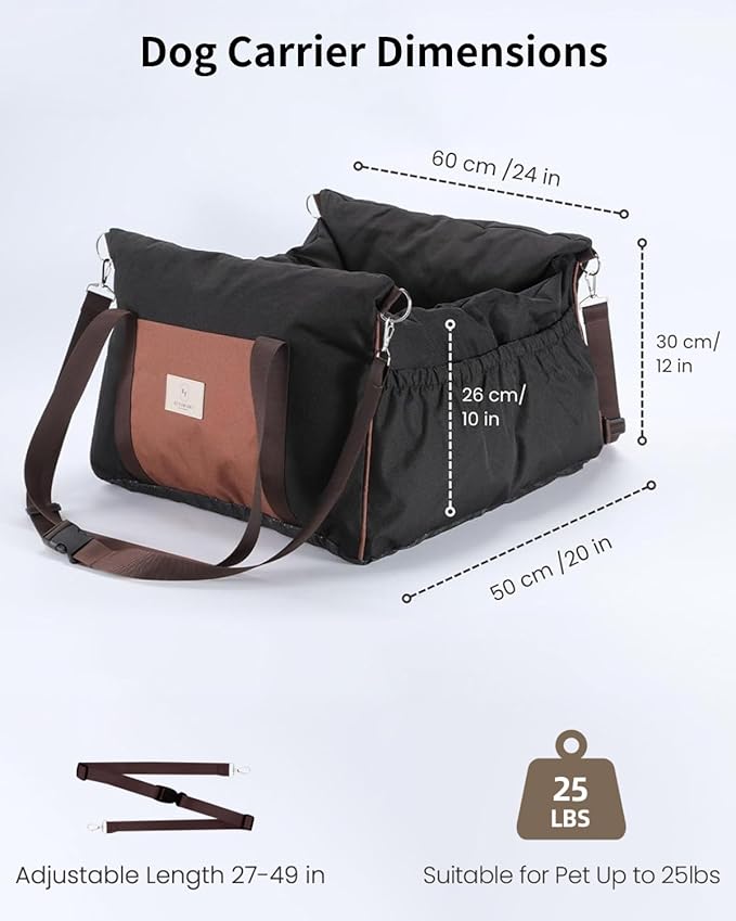 Dog Car Seat for Dogs - Waterproof Dog Booster Seat for Car with Storage Pockets, Clip-On Safety Leash and Soft Plush Cushion, Pet Travel Carrier Bed with Durable Belts up to 25 lbs (Brown, Medium)