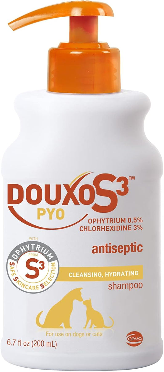 Douxo S3 Pyo Shampoo, Contains 3% Chlorhexidine & 0.5% Ophytrium, Antiseptic & Hydrating, For Bacterial or Yeast Skin Infections, For Dogs and Cats, 6.7 fl. oz. (200mL)