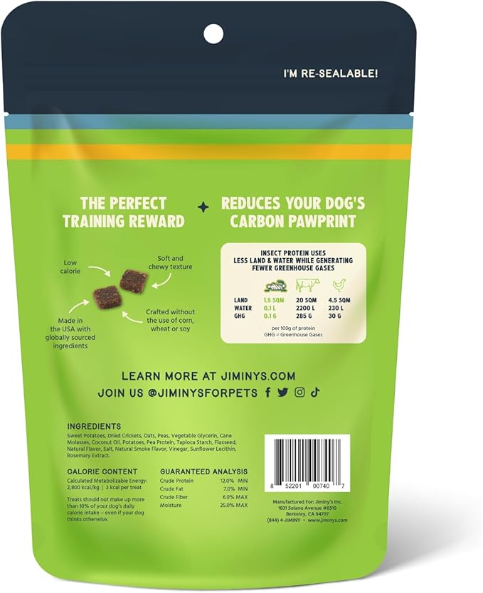 Jiminy's Chewy Cricket Dog Training Treats, Low Calorie, Hypoallergenic, 6oz, Sweet Potato & Pea (Pack of 1)