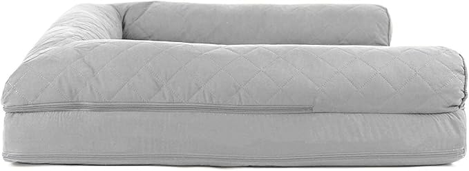 Furhaven Cooling Gel Dog Bed for Large Dogs w/ Removable Bolsters & Washable Cover, For Dogs Up to 95 lbs - Quilted Sofa - Silver Gray, Jumbo/XL