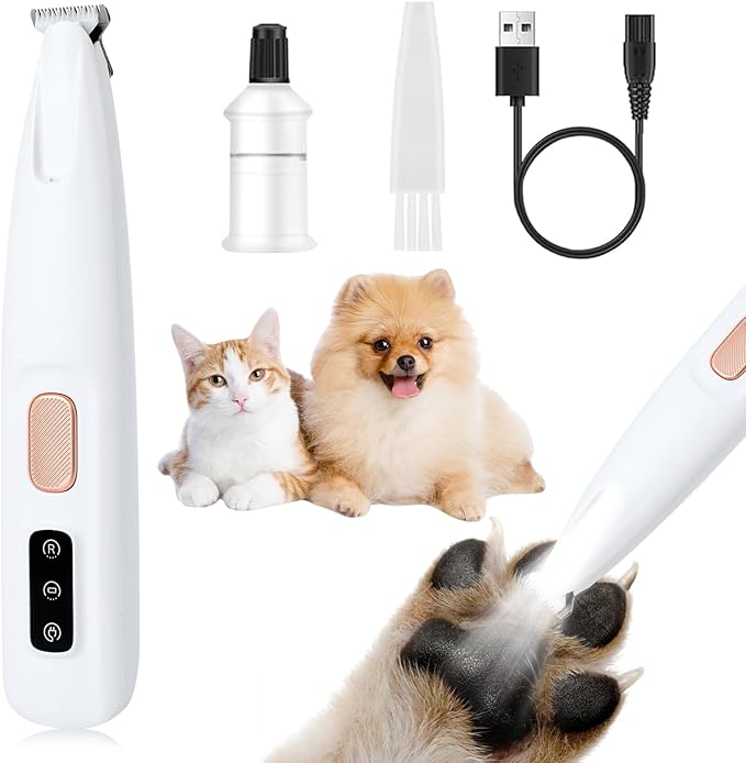 Pet Micro Precision Paw Trimmer, Upgrade Multifunctional Pet Hair Clippers Waterproof Rechargeable Pet Shaver with LED Light, Pet Paw Trimmer for Paws Eyes Ears Face Rump (1 Set)