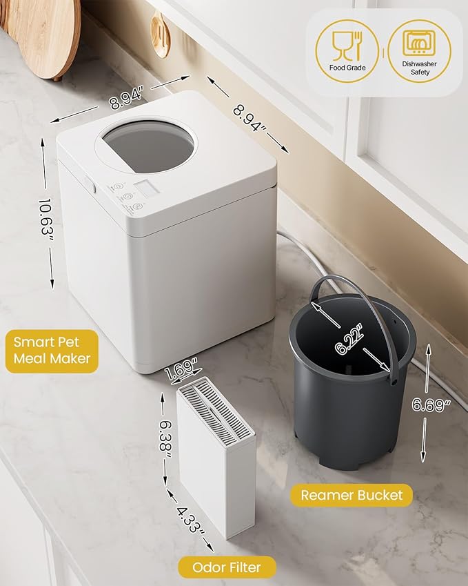 Pet Fresh Meal Cooker,5-in-1 Auto Fresh Food Cooker with Chop,Slow Cook, Mix, Self-Cleaning and Timer, 2.6 Quart Capacity Foods Cooker Makes 1.5Lbs Foods for 2 Dogs, DIY Pet Recipes, Wet or Dry Meals