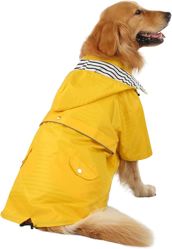 HDE Dog Raincoat Poncho Double Layer Zip Rain Jacket with Removable Hood, Leash Hole for Small to 3XL Dogs and Puppies Yellow - 3XL