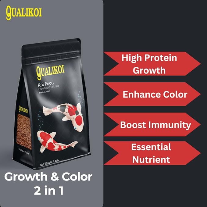 Koi Fish Food [4.4 lb] Growth and Color Enhancer - High Protein Floating Pellets for Koi and Goldfish, Pond Fish Food with Spirulina and Astaxanthin Small Pellet