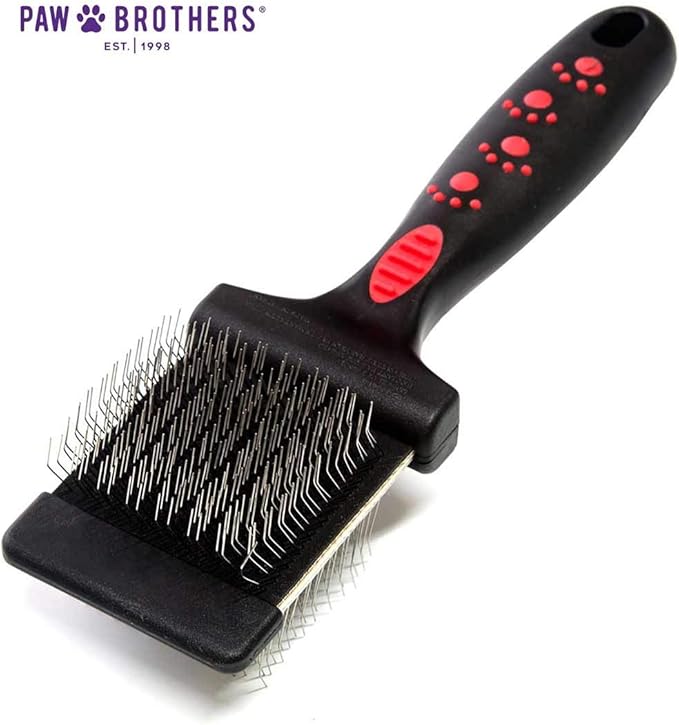 Ryan's Pet Supplies Paw Brothers Double Sided Firm Flex Slicker Brush, Professional Grade, Angled Stainless Steel Pins, Comfort Grip, Flexible Head, Firm, Large