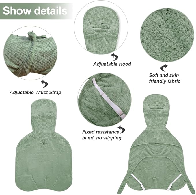 Medium to Large Size Dog Bathrobe, Quick Drying Super Absorbent Used for After Bathing, Warm Dog Towels, Adjustable Hoodies and Belts for Pet Dogs Bath Clothes Products (Green Jacquard, 3XL)