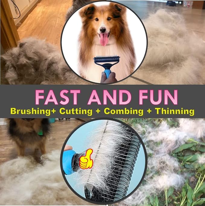 Premium Deshedder Brush for Dogs, Safe and Fast, Pro 2 in 1 Shedding Tools with Sharp Deshedding Undercoat Rake and End Rounded Dematting Comb, Great for Large Long Hair Pets (1+2pcs)