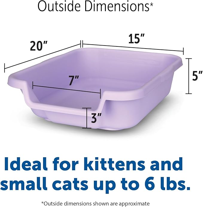 KittyGoHere Senior Cat Litter Box 1 Pack, Small Storybook Lavender Low Entrance Kitty Litter Box, Perfect for Senior and Arthritic Cats, Made in USA – Includes Long-Handle Jumbo Scoop