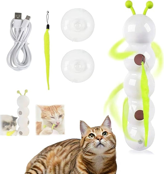 Whirlie Cat Toy – Smart Motion Interactive Cat Toy with Worm Design for Indoor Cats Automatic Cat Toys Tail for Hunting, Jumping, and Interactive Play Mount on Wall, Window