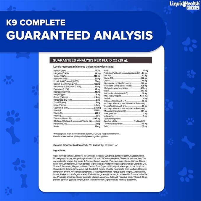 LIQUIDHEALTH Pets K9 Complete 8-in-1 Multivitamin for Dogs & Puppies & Joint Purr-Fection Hip & Joint Glucosamine Chondroitin Drops for Cats - USA Made Pet Supplements for Joint Health, Immune Support