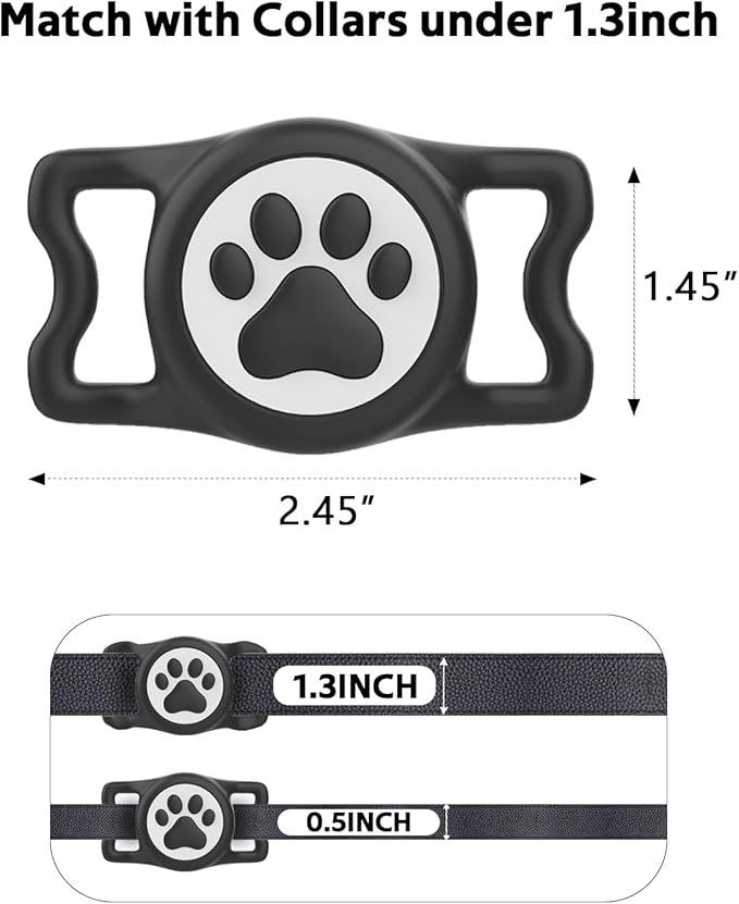 IP68 Waterpoof Dog Airtag Holder, Stretchy Silicone Full Body Covered Apple Air Tag Holder for Dog Cat Collar Fit All Width Collar (Black, 1 Pack)