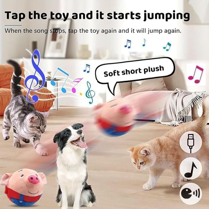 Interactive Dog Toys,Active Moving Pet Plush Toy,2025 New shaking dog ball pig dog toy Interactive Dog Ball with song Squeaky Moving Dog Ball Toy,Rechargeable Toys to Keep Them Busy Dog Toys(Bule Pig)