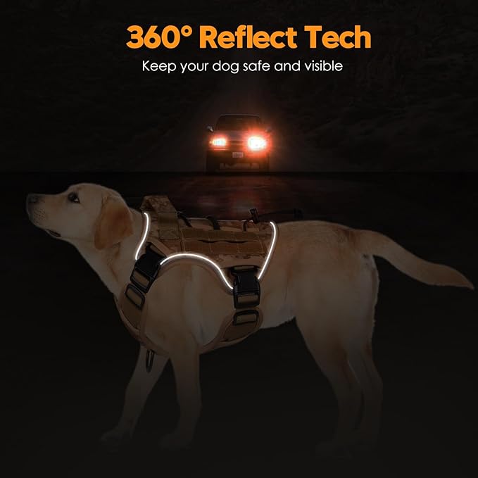 Heavy-Duty Tactical Dog Harness for Large Dogs, No Pull Adjustable Reflective Pet Vest with Molle System, K9 Military-Grade Control for Service Training, Outdoor & 10+ Breeds, Khaki Camo, Small