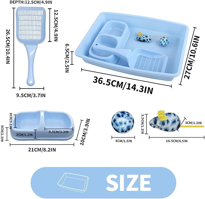 PAWISE Cat Litter Box Set, Small Cat Kitten Starter Kit, Include Cats Toilet Kitten Litter Pan, Cat Litter Scoop, Double Dish Cat Bowl, Cat Mouse Toy, Cat Ball Toy