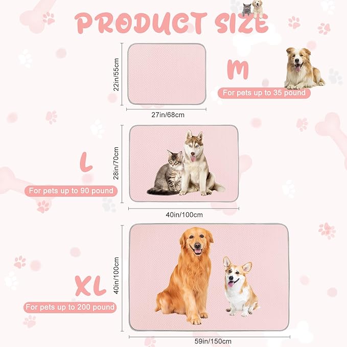 Summer Dog Cooling Mat Washable Ice Silk Self Cool Pad for Medium Dogs and Cats, 40x28in Pet Sleeping Pad for Crate, Bed, Indoor & Outdoor Floor, Car Seats