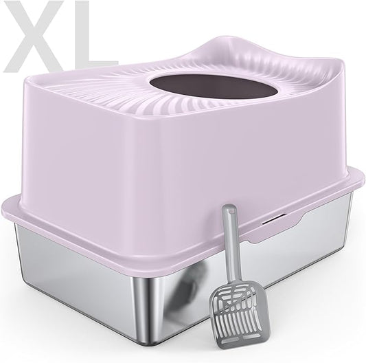 XL Stainless Steel Cat Litter Box Top Entry Extra Large Metal Litter Box with High Side for Big Cats, Multiple Cats, No Odor, Easy to Clean, Anti-Urine Leakage, Dog-Proof, Non-Sticky