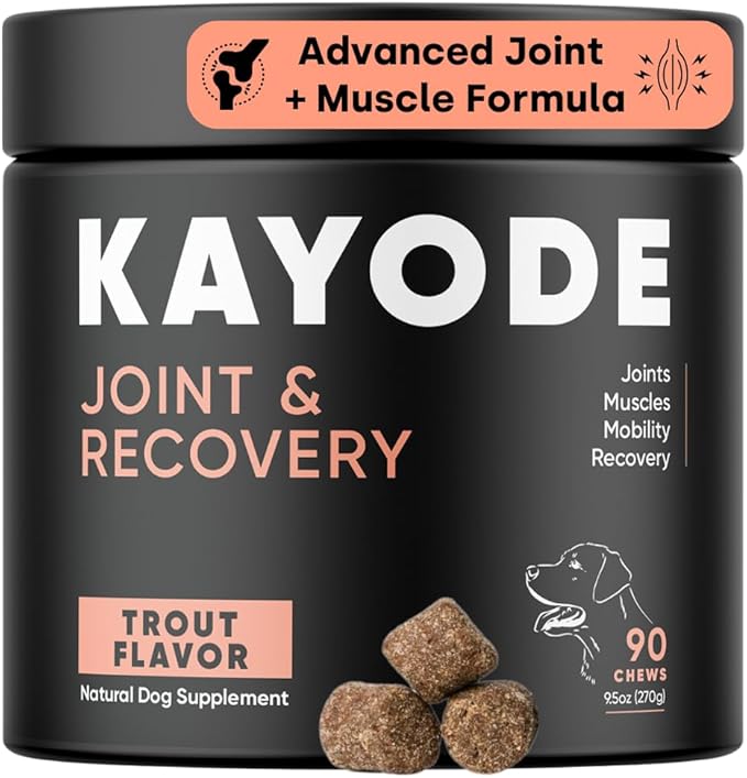 Joint & Recovery | 2-in-1 Joint & Muscle Chews. Help Reduce Pain & Increase Daily Activity. Helps with Arthritis and Pain Prevention. Tasty Trout Flavor.