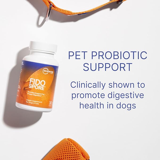 Microbiome Labs Fidospore - Dog Probiotics for Digestive Health & Immune Support - Spore-Forming Pet Probiotics for Dogs & Cats Gut Health - Flavored with Grass Fed Beef Liver (30 Capsules)