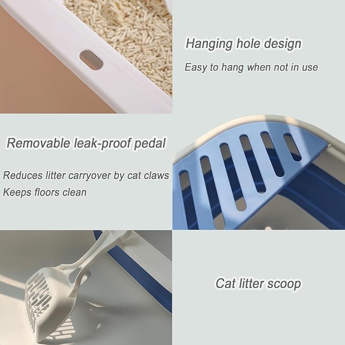 Senior Cat Litter Boxes, Collapsible Open Low Entry Cat Litter Pan with Scoop Travel Kitten Potty Pan Foldable Pet Toilet for Sick Disabled Older Elderly Cats Pink 20.9x15.7x5.7 inch