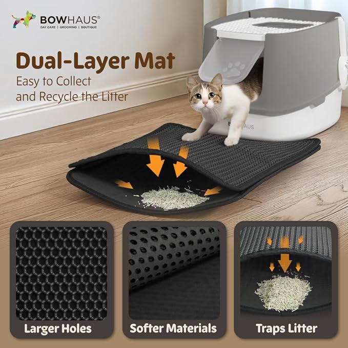 Fully Enclosed Cat Litter Box w/Lid, Scoop, Cat Mat & Odor Fitter, Large Plastic Cat Toilet with Double Door, Anti-Splashing Cat Litter Box with Lockable Front Door, Dark Grey