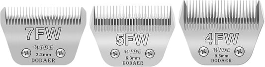 7FW+5FW+4FW Detachable Dog Grooming Wide Blades,Cut Length 1/8"(3.2mm) to 3/8”(9.5mm) Compatible with Andis,Oster A5,Wahl KM10 Series Clippers,3 Pack