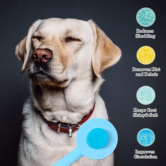 Self-Cleaning Grooming Brush with Release Button - Deshedding Tool for Pets: Cats, Dogs, Rabbits - Removes Loose Undercoat, Mats, and Tangles, Pink