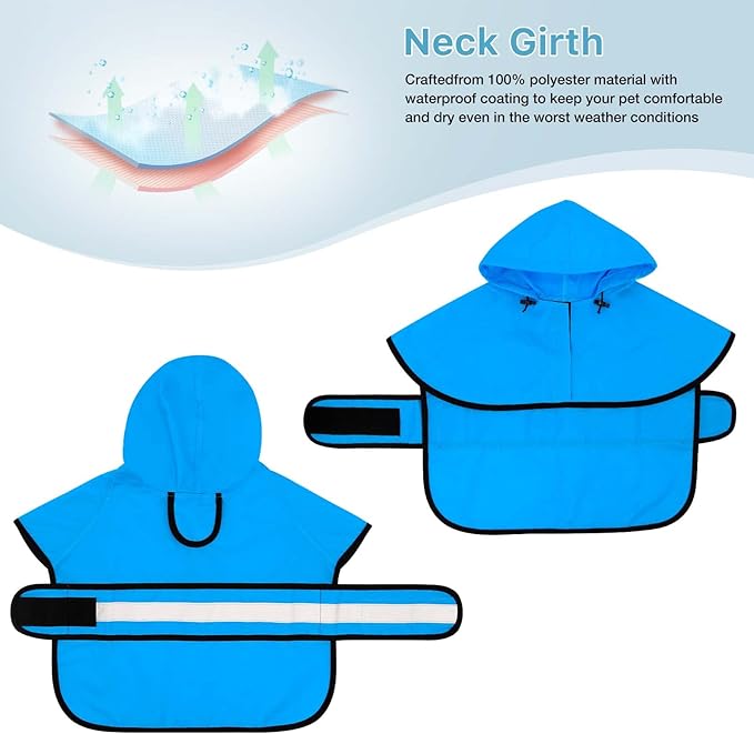 Hooded Dog Raincoat - Reflective Dog Rain Jacket Lightweight Waterproof Rain Coat for Small Medium Large Dogs (Large, Blue)