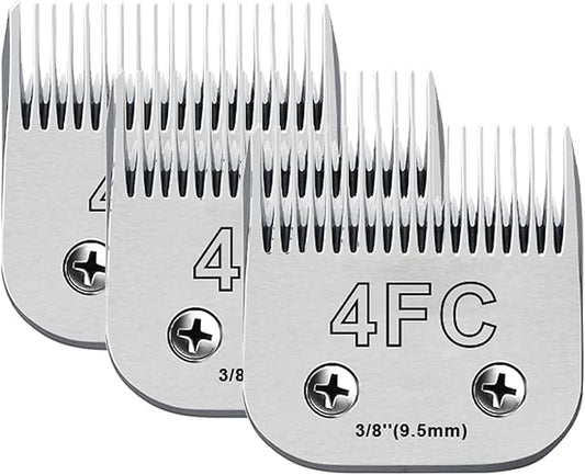 3Pack 4FC Blades for Dog Grooming Blades Compatible with Andis,Oster A5,Wahl km10 Dog Clippers,Detachable Dog Clipper Blade for Dog Cat Horse Animal,Size-#4FC, 3/8-Inch Cut Length (9.5mm)