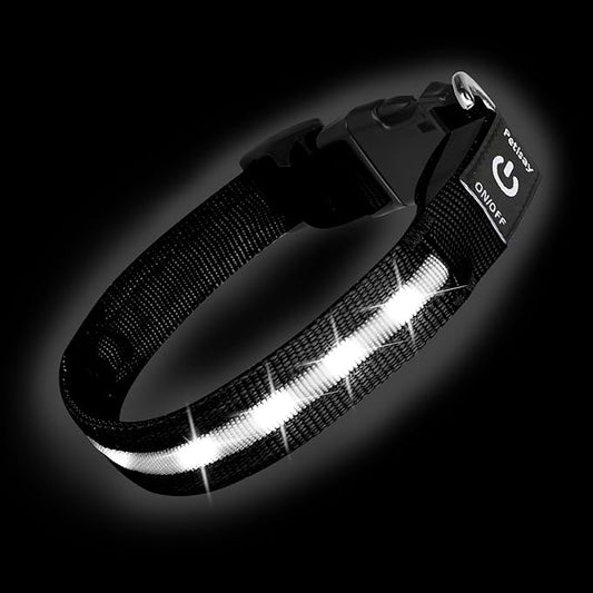 Super Bright LED Dog Collar - Fully Waterproof & Adjustable Glow Collar - USB-C Rechargeable for Night Walking, Safety - Flashing Lighted Collar for Dogs(White,Medium)